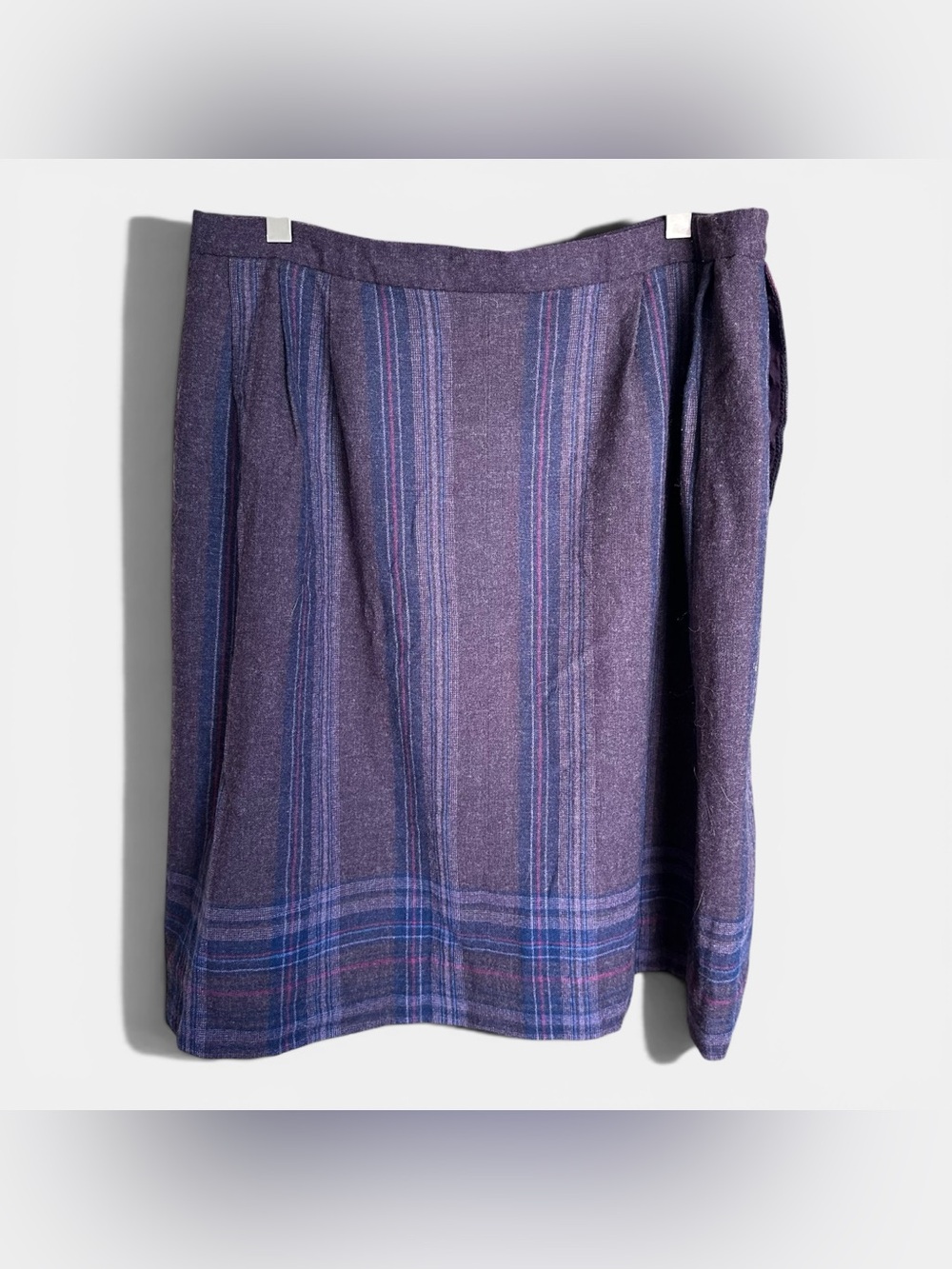 Vintage Pendleton Wool Plaid Pleated Midi Skirt Purple Blue USA Made S12